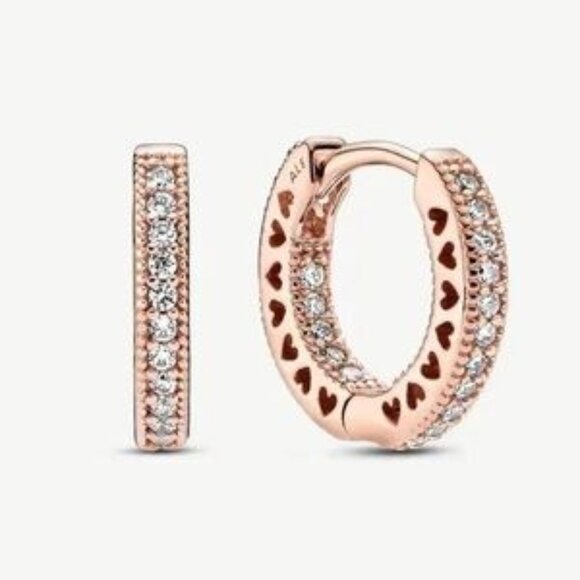 Rose Gold Heart Hoop Earrings - Picture 1 of 5